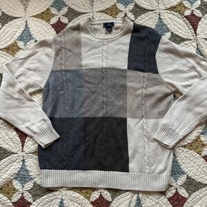 Vintage 90s cream patchwork chunky cable knit cottagecore grandpa sweater